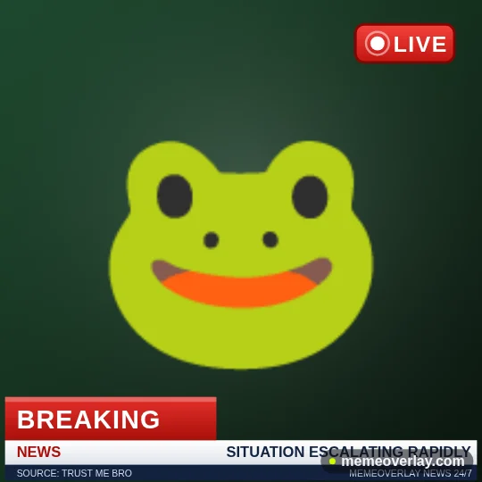 Frog emoji meme with breaking news banner
